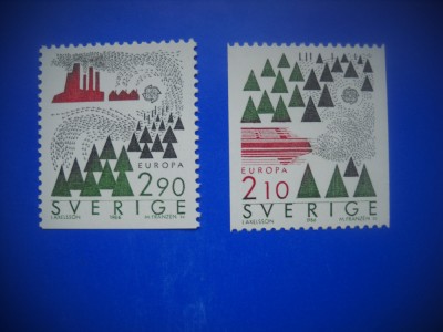 HOPCT TIMBRE SUEDIA MNH 977 EUROPA CEPT PROTECTIA NAT -2 VALORI 1986-NESTAMPILAT foto