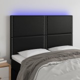 Cumpara ieftin Tăblie de pat cu LED, negru, 144x5x118/128 cm, piele ecologică