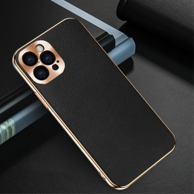 Husa telefon IPhone 12 Pro TPU din piele ecologica Neagra foto