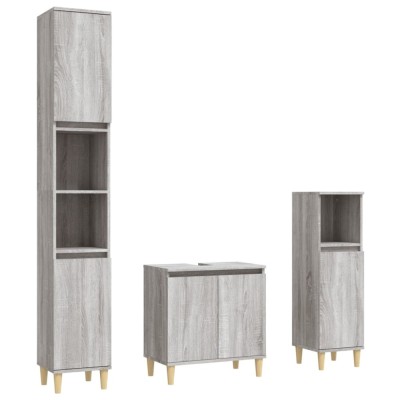 Set mobilier de baie, 3 piese, gri sonoma, lemn prelucrat foto
