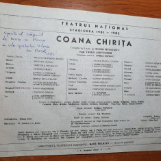 program teatrul national stagiunea 1981-1982- coana chirita - draga oleteanu