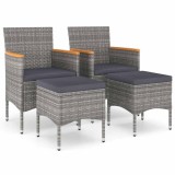 Set cu scaun de gradina si taburet, 4 piese, gri, poliratan