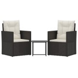 Cumpara ieftin Set mobilier de exterior cu perne, 3 piese, negru, poliratan