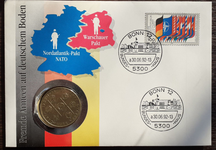 GERMANIA DEMOCRATA- FDC SI MONEDA UNC 10 MARK 1975, 20 ANI PACTUL DE LA VARSOVIA