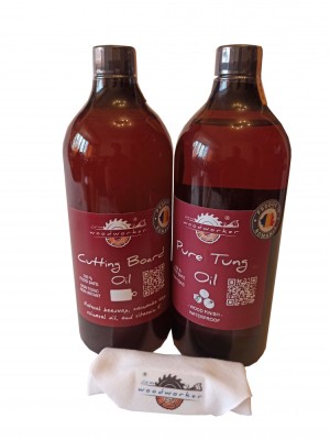 Dual Pack, Pure Tung Oil, Cutting Board Oil, laveta bumbac, 1000 ml/1000 ml foto