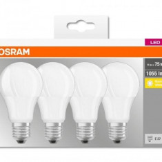 Set 4x bec Led Osram, LED BASE CLASSIC A, E27, 11W (75W), lumina calda (2700K)