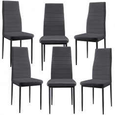 Set Dina 6 scaune bucatarie, 96 x 43 cm, piele sintetica, gri inchis foto