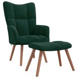 Cumpara ieftin Scaun de relaxare cu taburet, verde inchis, catifea