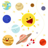 Sticker decorativ Giftify Bebe Cosmos, autocolant cu planete din sistemul solar