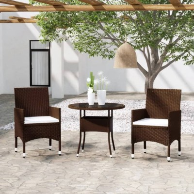 vidaXL Set mobilier bistro, 3 piese, maro, poliratan/sticlă securizată foto