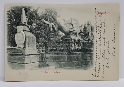 KLAGENFURT , MONUMENTUL LINDWURM , CARTE POSTALA EMBOSATA , IMAGINEA IN RELIEF , CLASICA foto
