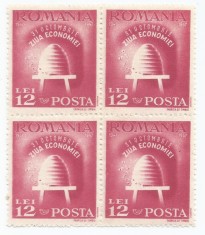 |Romania, LP 223/1947, Ziua Eonomiei, bloc de 4 timbre, MNH
