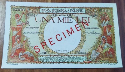 REPRODUCERE bancnota specimen 1000 lei 1938 Romania foto