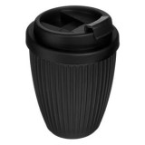 Pahar Plastic Negru cu Capac cu Dungi - Design Vertical, CMCLASS