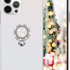 Husa silicon oglinda , inel si pietricele Iphone 13 Pro Max , Argintiu