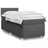 vidaXL Pat box spring cu saltea, gri &icirc;nchis, 80x200 cm, textil