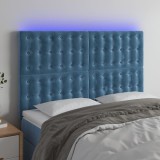 VidaXL Tăblie de pat cu LED, albastru &icirc;nchis, 144x5x118/128cm, catifea