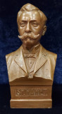 Bust Bronz Spiru Haret, Semnat Fritz Stork, 1904, Bucuresti, 17.5cm, Expertizat
