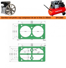 Set de garnituri pentru cap compresor de aer in linie 2 cilindri de 65mm 2065 SPC2065