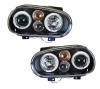 Set Faruri tuning Vw Golf 4 1J 1997-2006 (Hatchback/Combi/Cabriolet) cu Angel Eyes , transparent-negru , tip bec H1+H1 , fara motoras Kft Auto, Polcar