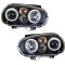 Set Faruri tuning Vw Golf 4 1J 1997-2006 (Hatchback/Combi/Cabriolet) cu Angel Eyes , transparent-negru , tip bec H1+H1 , fara motoras