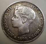 F.593 SPANIA ALFONSO XIII 5 PESETAS 1898 SG V ARGINT