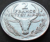 Cumpara ieftin Moneda exotica 2 FRANCI KIROBO - MALAGASY MADAGASCAR, anul 1977 *cod 493 B, Africa
