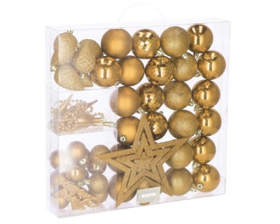 Set globuri si decoratiuni de Craciun, 51 piese, diverse dimensiuni, auriu Household NewTrend foto