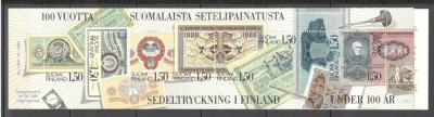 Finlanda.1985 100 ani tiparirea de bancnote carnet DF.84 foto