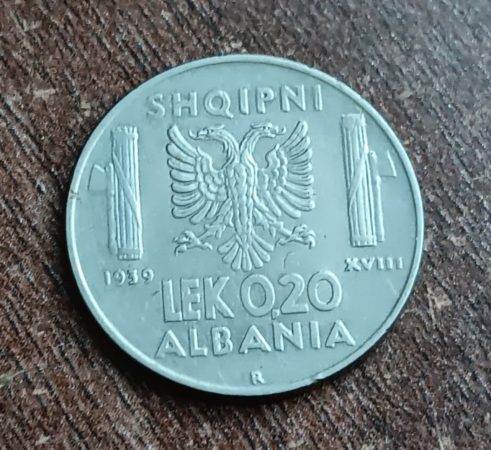C50 - Moneda foarte veche - Albania - 0.20 lek - 1939