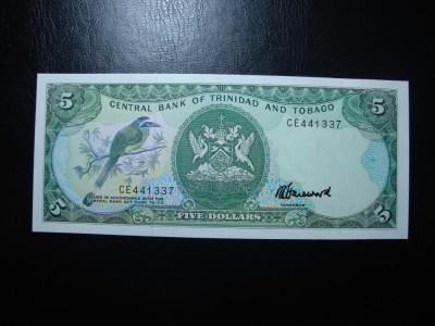 TRINISAD TOBAGO 5 DOLARI 1985 UNC foto