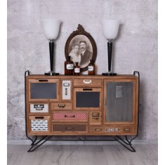 Comoda industriala din lemn masiv maro cu metal LOF025