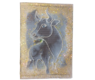 Tablou Taur &amp;ndash; rășină epoxidică pe lemn, fir de l&amp;acirc;nă, handmade, 30x20 cm foto