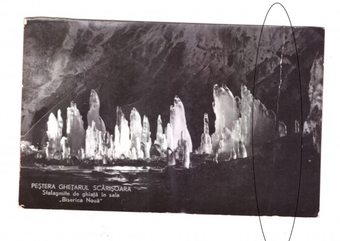 CP Pestera Ghetarul Scarisoara - Stalagmite, RPR, circulata 1960, cu pliu