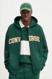 Converse hanorac de bumbac barbati, culoarea verde, cu glugă, cu imprimeu, 10027083-A03