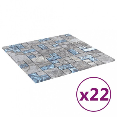 Plăci mozaic, 22 buc., gri și albastru, 30x30 cm, sticlă foto