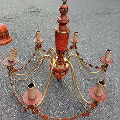 Elegant candelabru antic din lemn și fier forjat,piesa deosebita