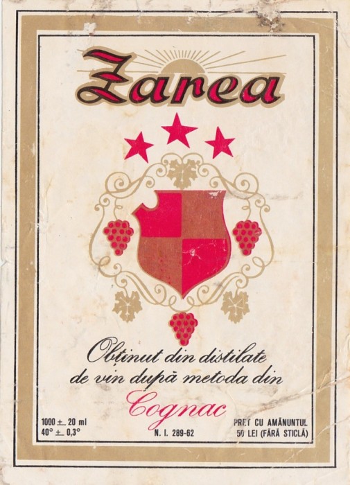 Eticheta Cognac Coniac Zarea ND(1970)