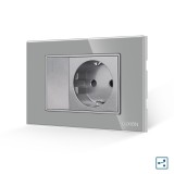 Cumpara ieftin Intrerupator cap-scara cu priza Luxion, rama din sticla gri, standard italian 3M