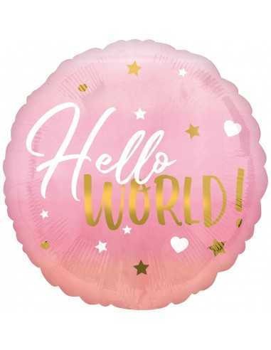 Balon Folie Roz HELLO WORLD! 45x45 cm