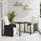 VidaXL Set de dining pentru grădină 3 piese cu perne, din rattan poliester negru