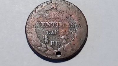MONEDA FRANTA 5 CENTIMES L&amp;#039;AN 8 BB (1799) - PRIMII ANI DUPA REVOLUTIA FRANCEZA foto