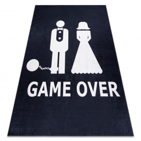 Covor lavabil BAMBINO 2104 &#039;Game over&#039; nunta, burlac, anti-alunecare - negru, 80x150 cm