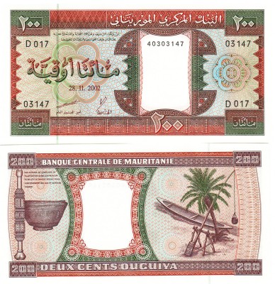 Mauritania 200 Ouguiya 2002 P-5j UNC foto