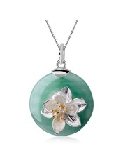 Colier no argint , placat cu aur , aventurin natural verde,cadou lantisor argint