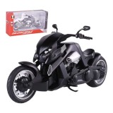 Macheta Motocicleta metalica Chopper Custom 20 cm neagra cu faruri si detalii realiste