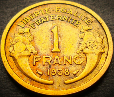 Moneda istorica 1 FRANC - FRANTA, anul 1938 * cod 4044 B = excelenta foto
