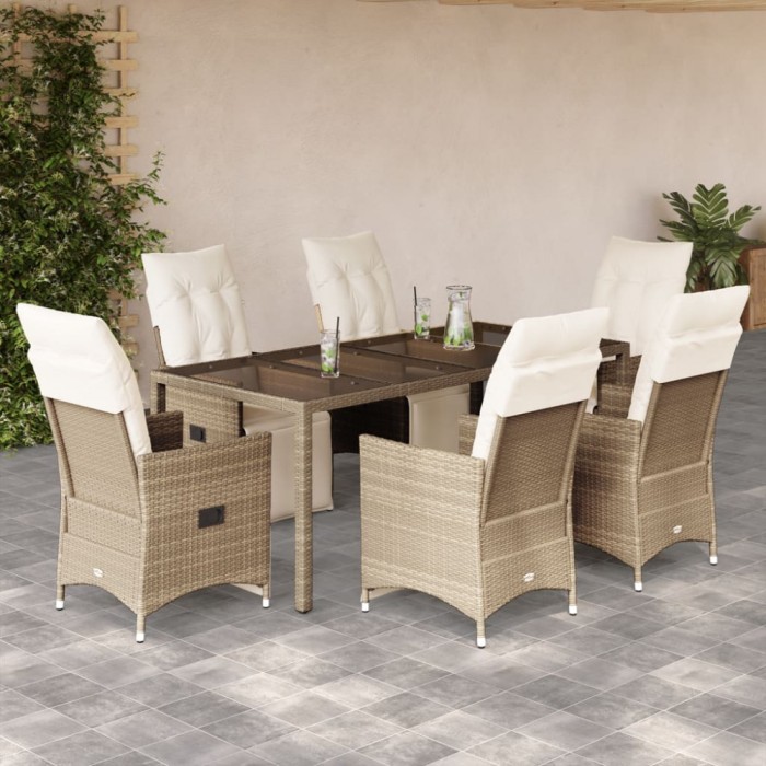 Gossi set bistro de gradina, 7 piese, cu perne, bej, poliratan