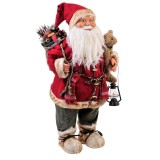 Mos Craciun cu sac si felinar, 60 cm, ursulet inclus