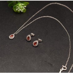 Set Argint Lantisor, Pandativ Si Cercei-RED- Set383c